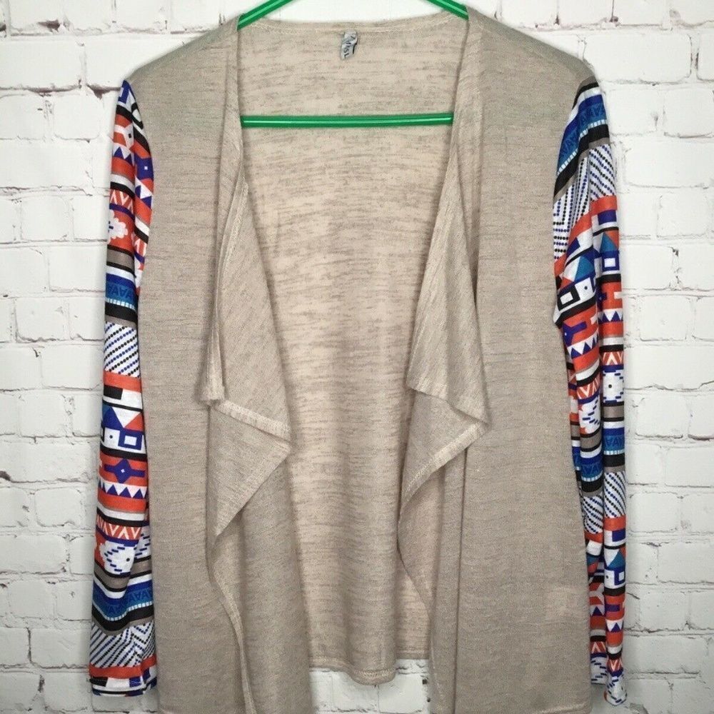MISSLOOK Women's Aztec Long Sleeve Open Front Lightweight Cardigan Size XL